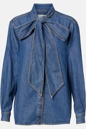 Frame Secretary tie-neck denim blouse