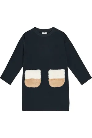 Il gufo Faux shearling-trimmed cotton fleece dress