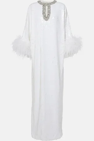 Self-Portrait Feather-trimmed embellished maxi dress