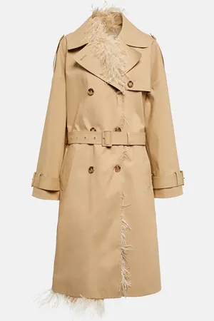 VALENTINO Feather-trimmed cotton canvas trench coat