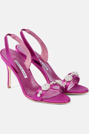 Manolo Blahnik Lamisan embellished satin slingback sandals