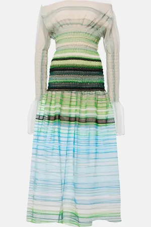 SUSAN FANG Striped smocked midi dress