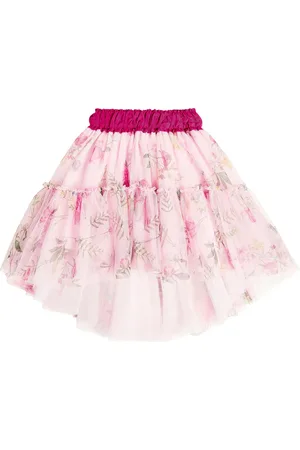 MONNALISA Gathered floral tulle skirt