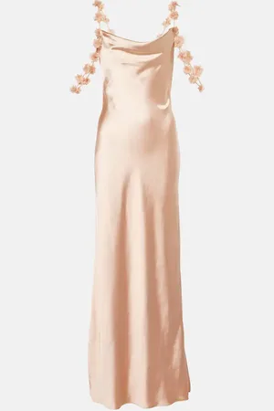 Self-Portrait Floral-appliquÃ© satin slip dress