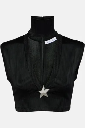 AREA Star Stud ribbed-knit crop top