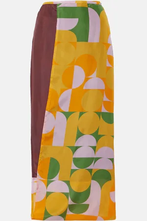 DRIES VAN NOTEN Printed silk satin maxi skirt