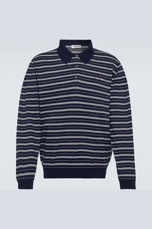 Miu Miu Logo striped cotton-blend polo sweater
