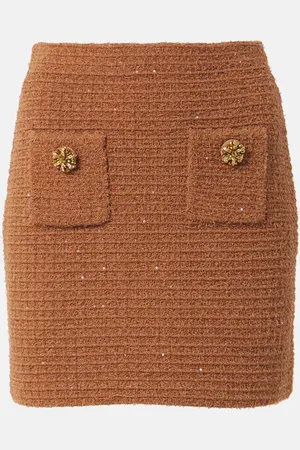 Self-Portrait Waffle-knit embellished pencil skirt