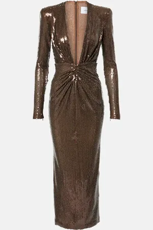 ALEX PERRY Gathered sequined midi dress