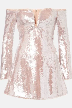 Self-Portrait Sequined off-shoulder minidress