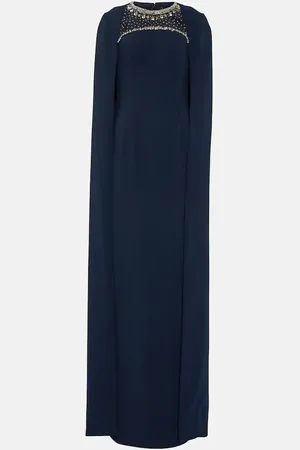 Jenny Packham Embellished cape crÃªpe gown