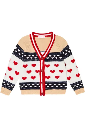 MONNALISA Heart jacquard wool cardigan