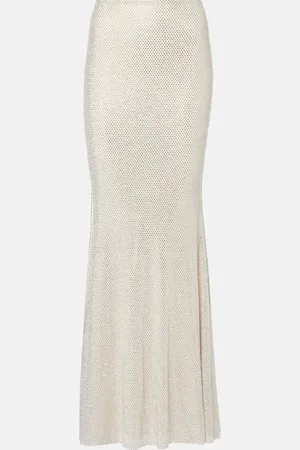 Self-Portrait Rhinestone-embellished mesh maxi skirt