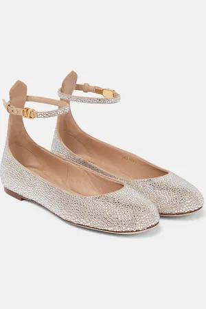 VALENTINO GARAVANI Tan-Go embellished suede ballet flats