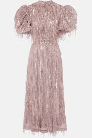 ROTATE Sequined balloon-sleeve midi dress