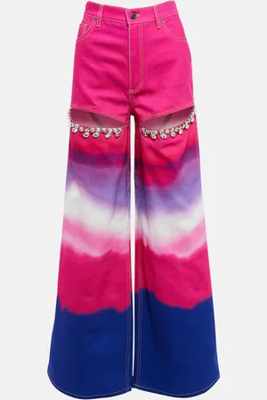 AREA Embellished ombrÃ© wide-leg denim jeans