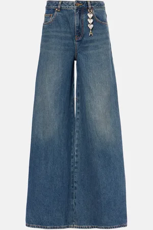 AREA Embellished mid-rise wide-leg jeans