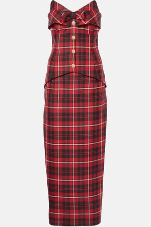Alessandra Rich Tartan wool midi dress