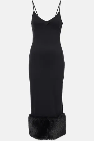 Prada Faux shearling-trimmed midi dress