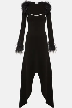 The Attico Feather-trimmed jersey midi dress