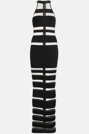 Balmain Halterneck mesh-paneled gown
