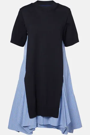 SACAI Striped cotton-blend poplin midi dress