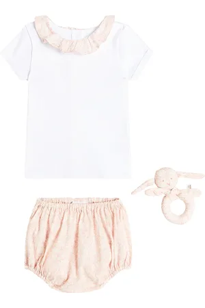 BONPOINT Baby cotton top, bloomers and rattle set