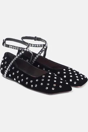 Amina Muaddi Ane Crystal lace-up velvet ballet flats