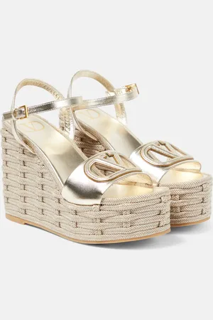 VALENTINO GARAVANI VLogo cutout leather espadrille wedges