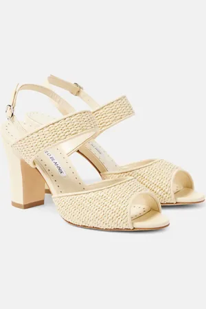 Manolo Blahnik Khiko leather-trimmed raffia sandals