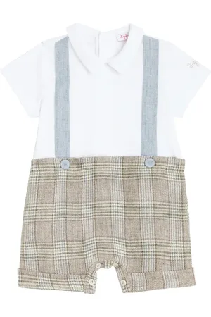 Il gufo Baby checked jersey playsuit