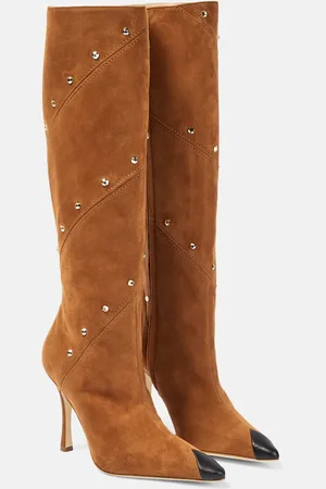 Alessandra Rich Embellished suede knee-high boots