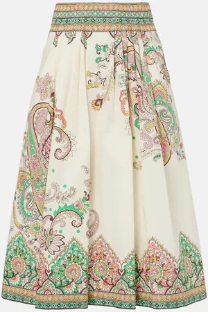 Etro Paisley printed cotton poplin midi skirt