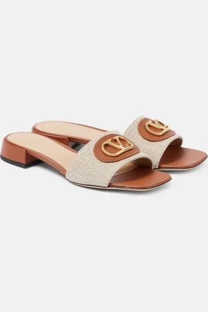 VALENTINO GARAVANI VLogo Signature leather-trimmed canvas slides