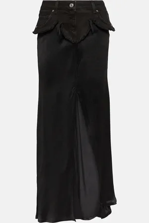 BLUMARINE Denim-trimmed satin maxi skirt