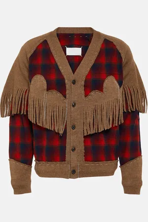 Maison Margiela Fringed checked wool cardigan