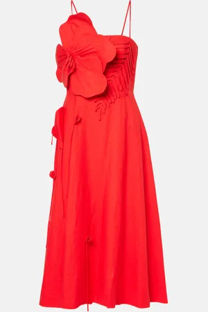 Farm Rio Floral appliquÃ© linen-blend midi dress