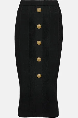 Balmain High-rise ribbed-knit midi skirt