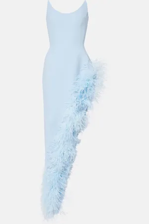 DAVID KOMA Asymmetric feather-trimmed cocktail dress