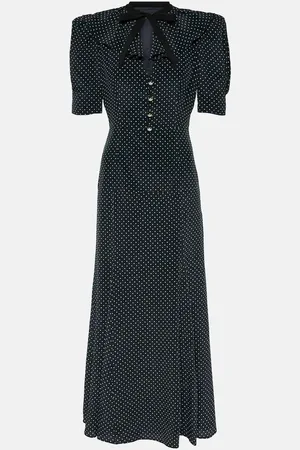 Alessandra Rich Polka-dot puff-sleeve silk midi dress