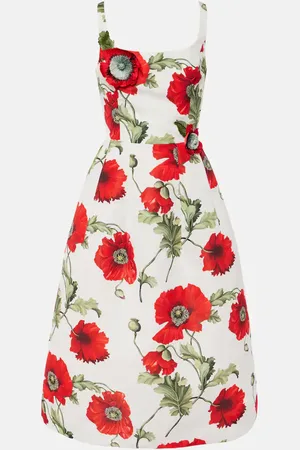 Oscar de la Renta Poppy embroidered midi dress