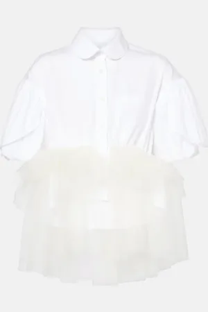 Simone Rocha Tulle-trimmed cropped cotton shirt