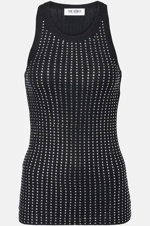 The Attico Crystal-embellished ribbed-knit tank top