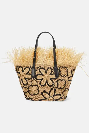Oscar de la Renta Floral crochet straw basket bag