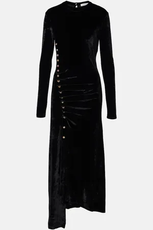 Paco rabanne Embellished ruched velvet midi dress
