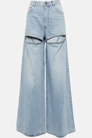AREA Cutout embellished high-rise wide-leg jeans