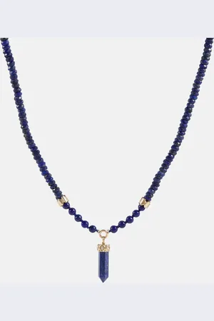Sydney Evan 14kt gold beaded necklace with diamonds and lapis