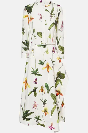 Oscar de la Renta Floral pleated cotton-blend poplin midi dress