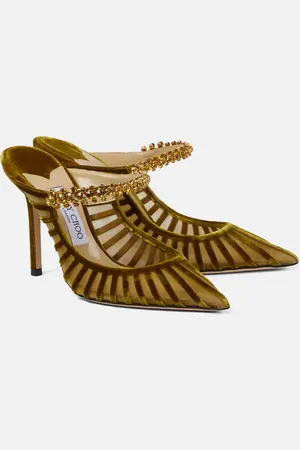 Jimmy Choo Bing 100 embellished velvet and mesh mules