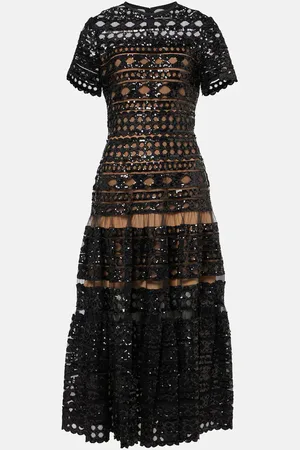 Elie saab Embroidered mesh midi dress